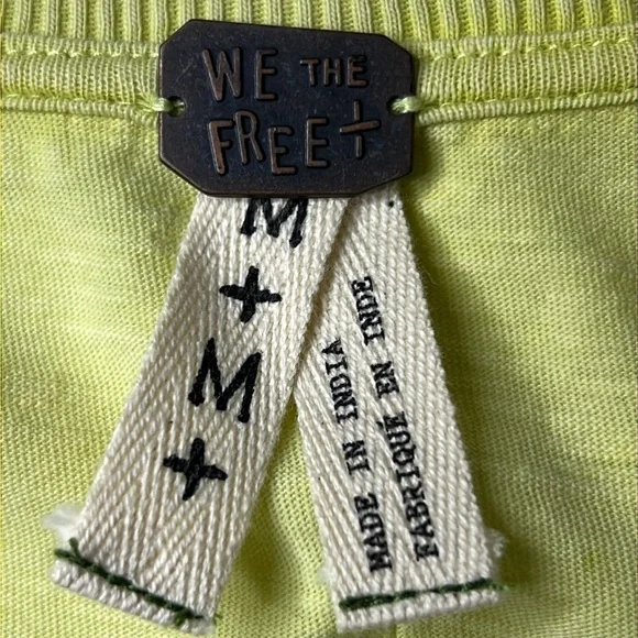 WE THE FREE PEOPLE Lou Legacy Henley Top‎ M Crochet Lace Highlighter Yellow Y2K - Picture 15 of 17